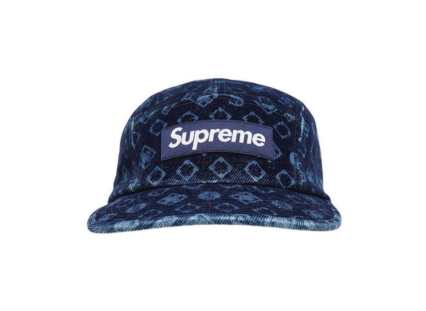 Supreme Flocked Denim Camp Cap Blue