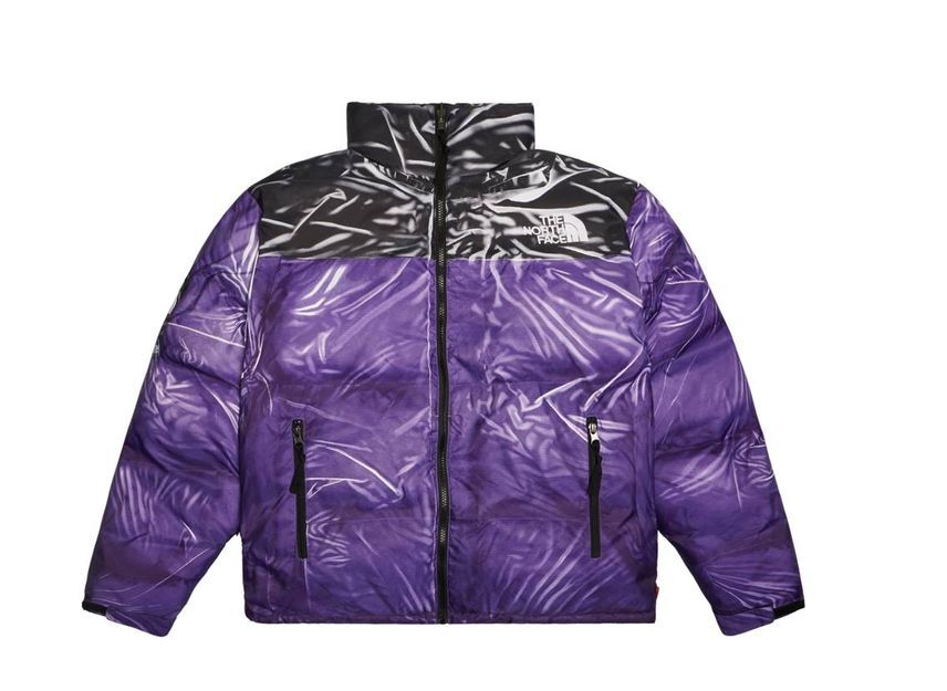 Supreme The North Face Trompe Loeil Printed Nuptse Jacket Purple