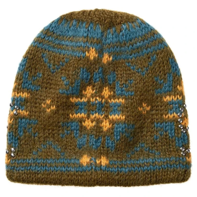 Supreme Studded Fair Isle Beanie Olive Brown