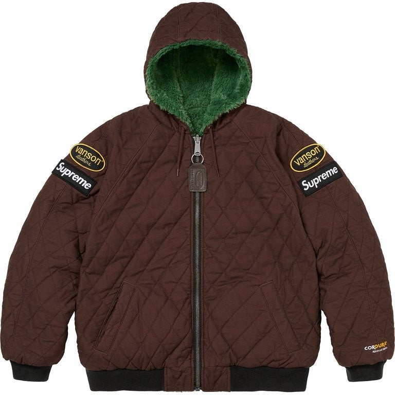Supreme x Vanson Leathers Reversible Quilted Hooded Jacket Brown