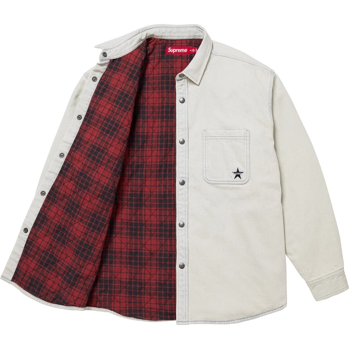 Supreme Quilted Lined Denim Snap Shirt Grey