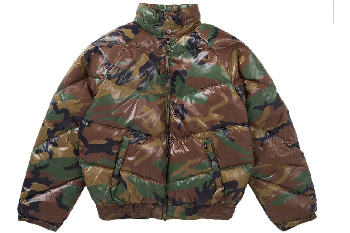 Supreme x Schott Glossy Lightweight Down Puffer Jacket Woodland Camo