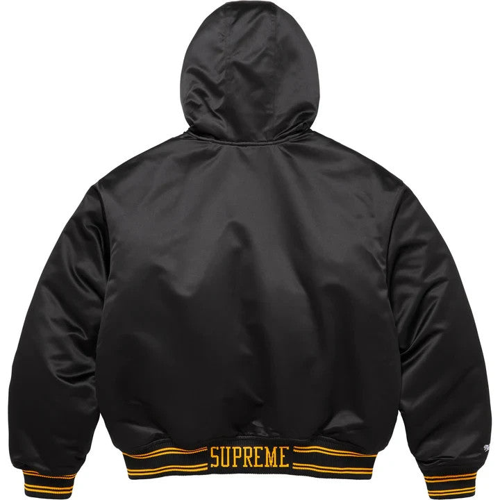 Supreme Mitchell Ness Lined Hooded Satin Varsity Jacket Black