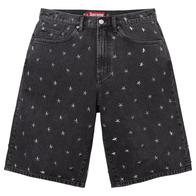 Supreme Stars Studded Baggy Denim Short Black