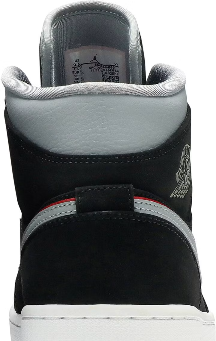 554724-060 Nike Air Jordan 1 Mid "Black Particle Grey Gym Red" (Men's)