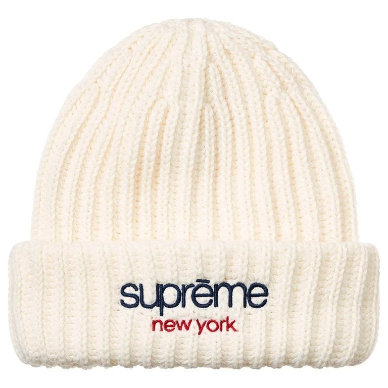 Supreme Classic Logo Chunky Ribbed Beanie White