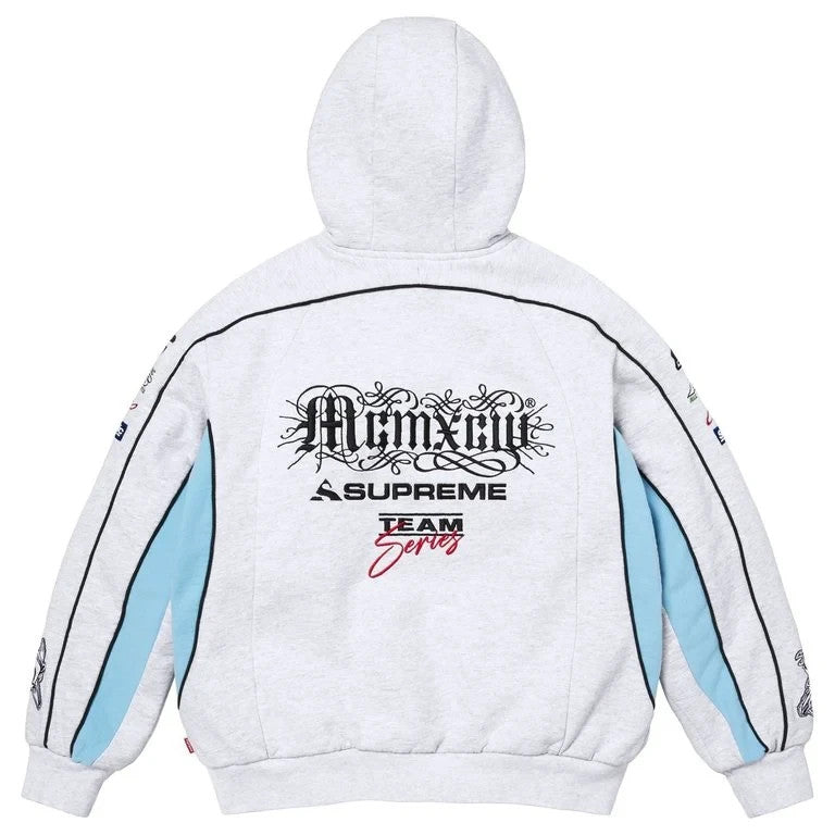 Supreme Racing Lined Zip Up Hooded Sweatshirt Ash Grey