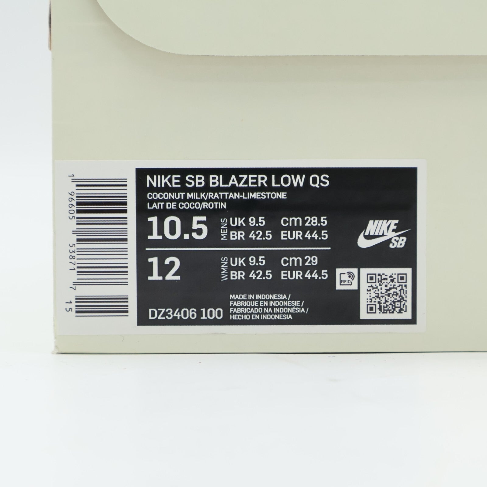 DZ3406-100 Doyenne Ã Nike SB Blazer Low Coconut Milk and Rattan Sail Brown Beige