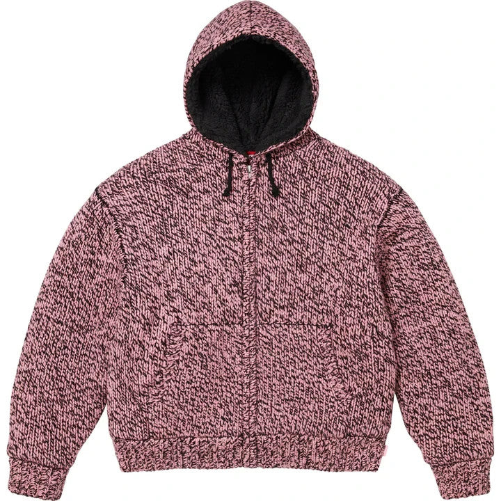 Supreme Faux Shearling Lined Zip Up Hooded Sweater Pink Melange