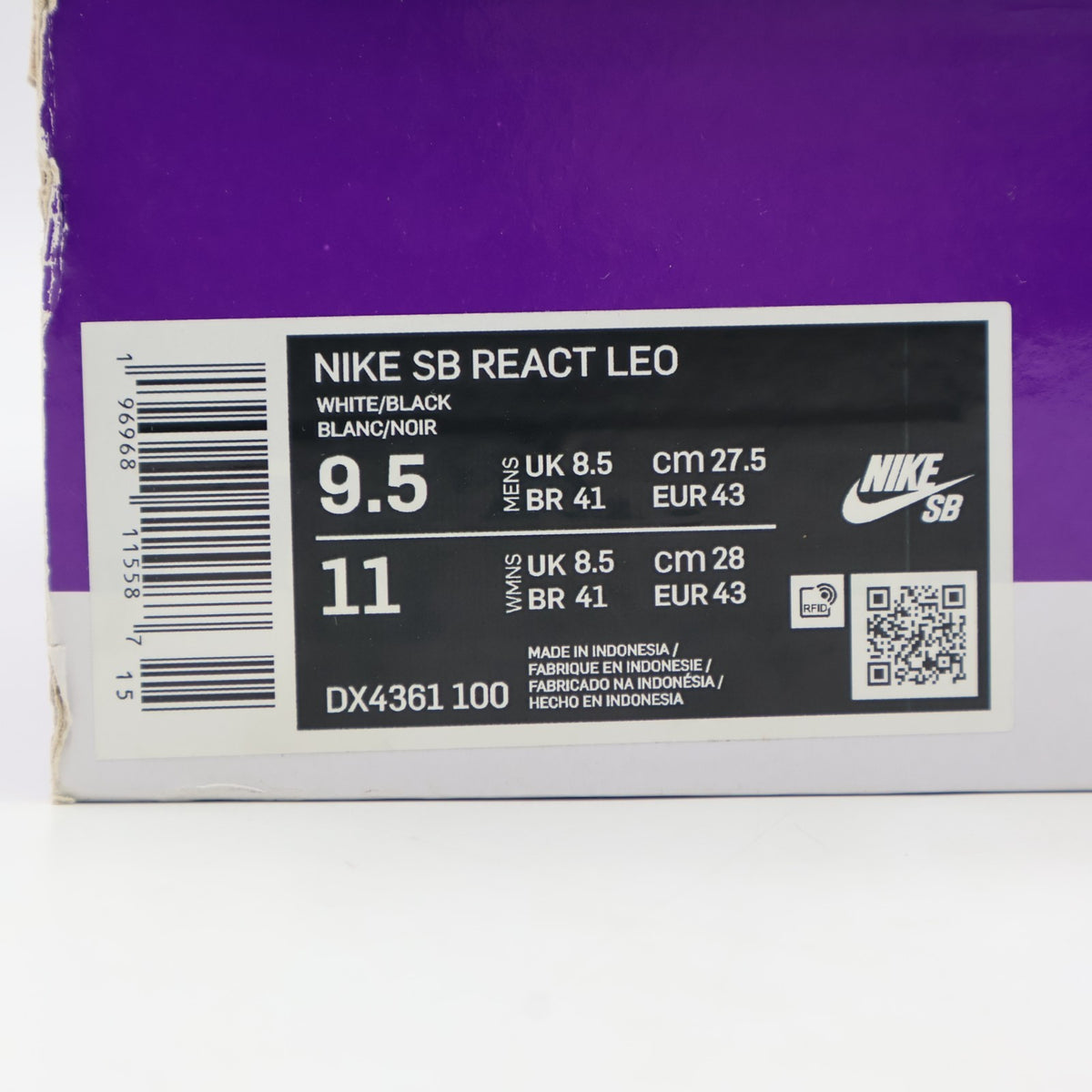 DX4361-100 Nike SB React Leo White Black (Men's)