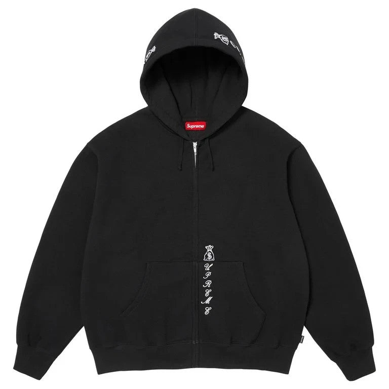 Supreme God Over Money Zip Up Hooded Sweatshirt Black