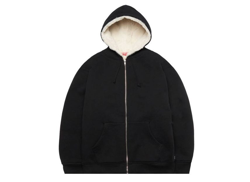 Supreme Faux Fur Lined Zip Up Hooded Sweatshirt Black