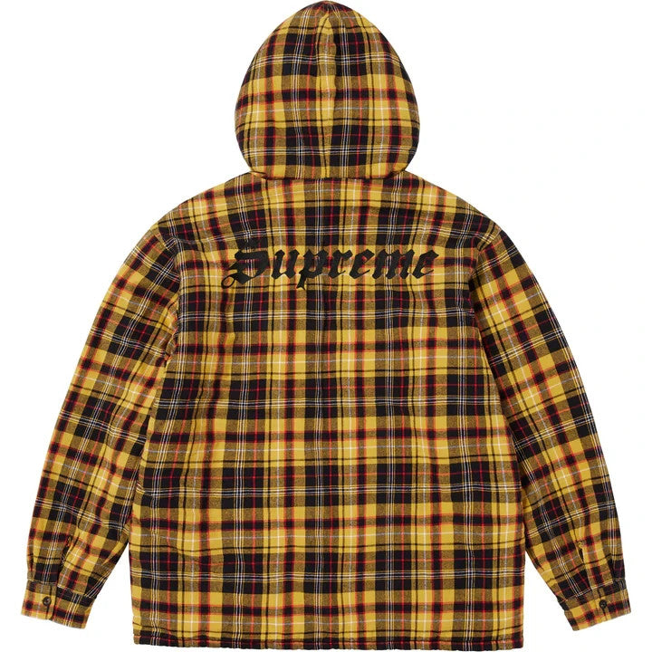 Supreme Lined Zip Up Hooded Flannel Shirt Yellow