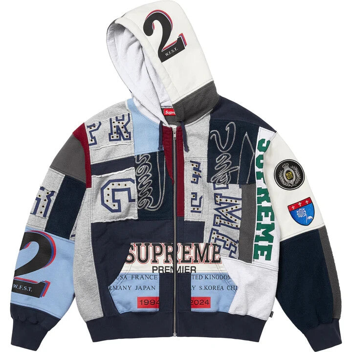 Supreme Patchwork Zip Up Hooded Sweatshirt Navy