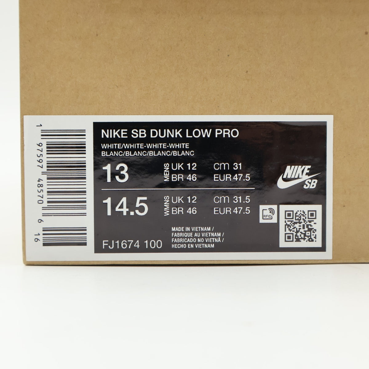 FJ1674-100 Nike SB Dunk Low Pro ISO Triple White (Men's)