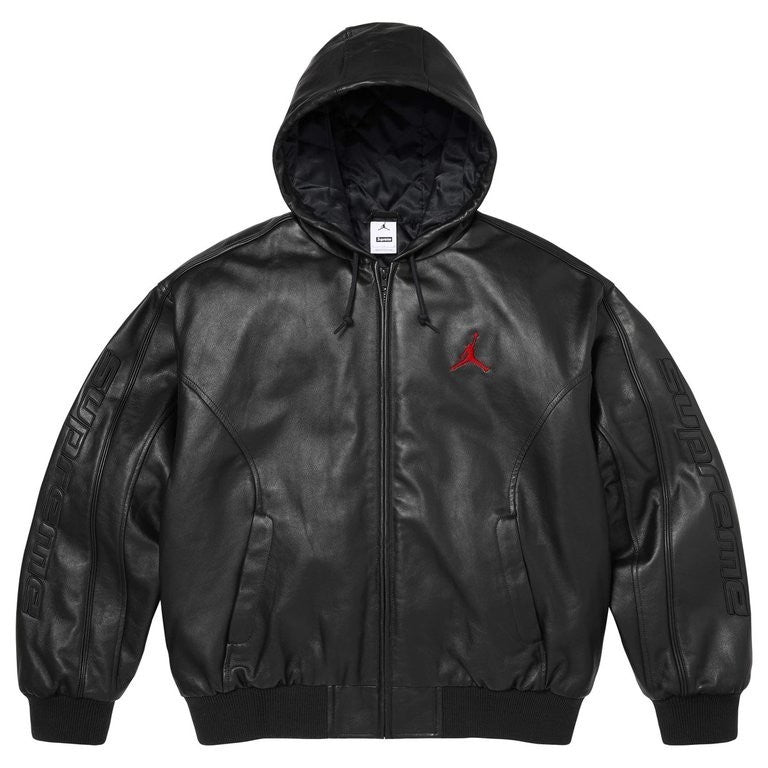 Supreme x Jordan Hooded Leather Jacket Black