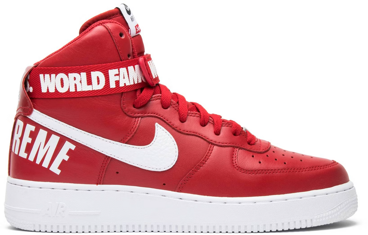 698696-610 Supreme Ã Nike Air Force 1 High World Famous "Red" (Men's)