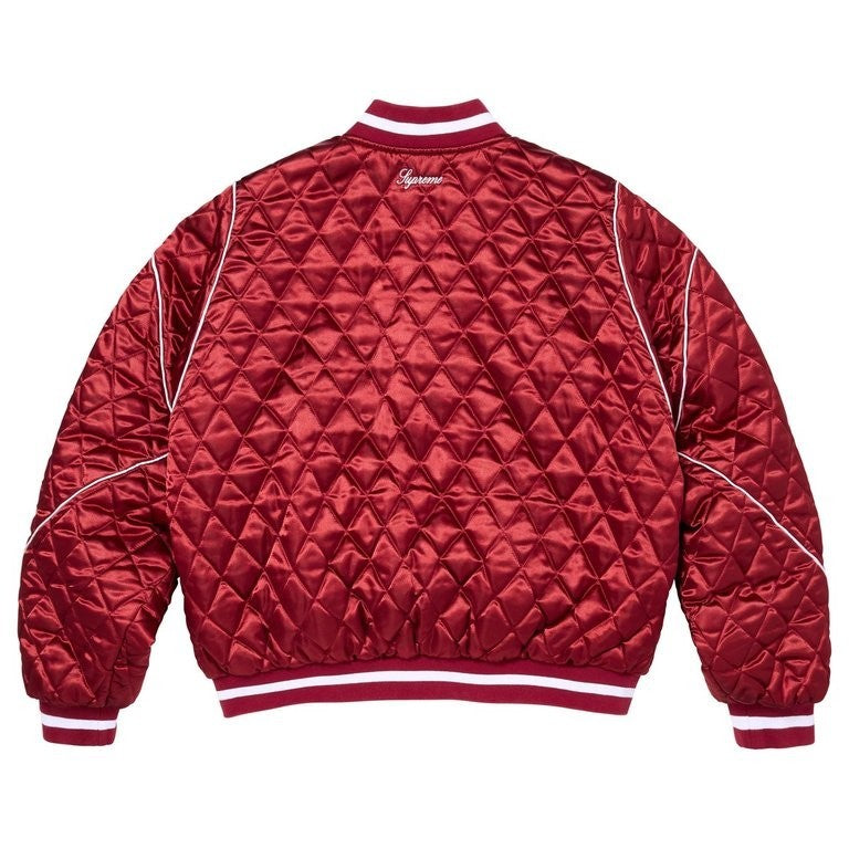 Supreme x Champion Quilted Satin Varsity Jacket Dark Red