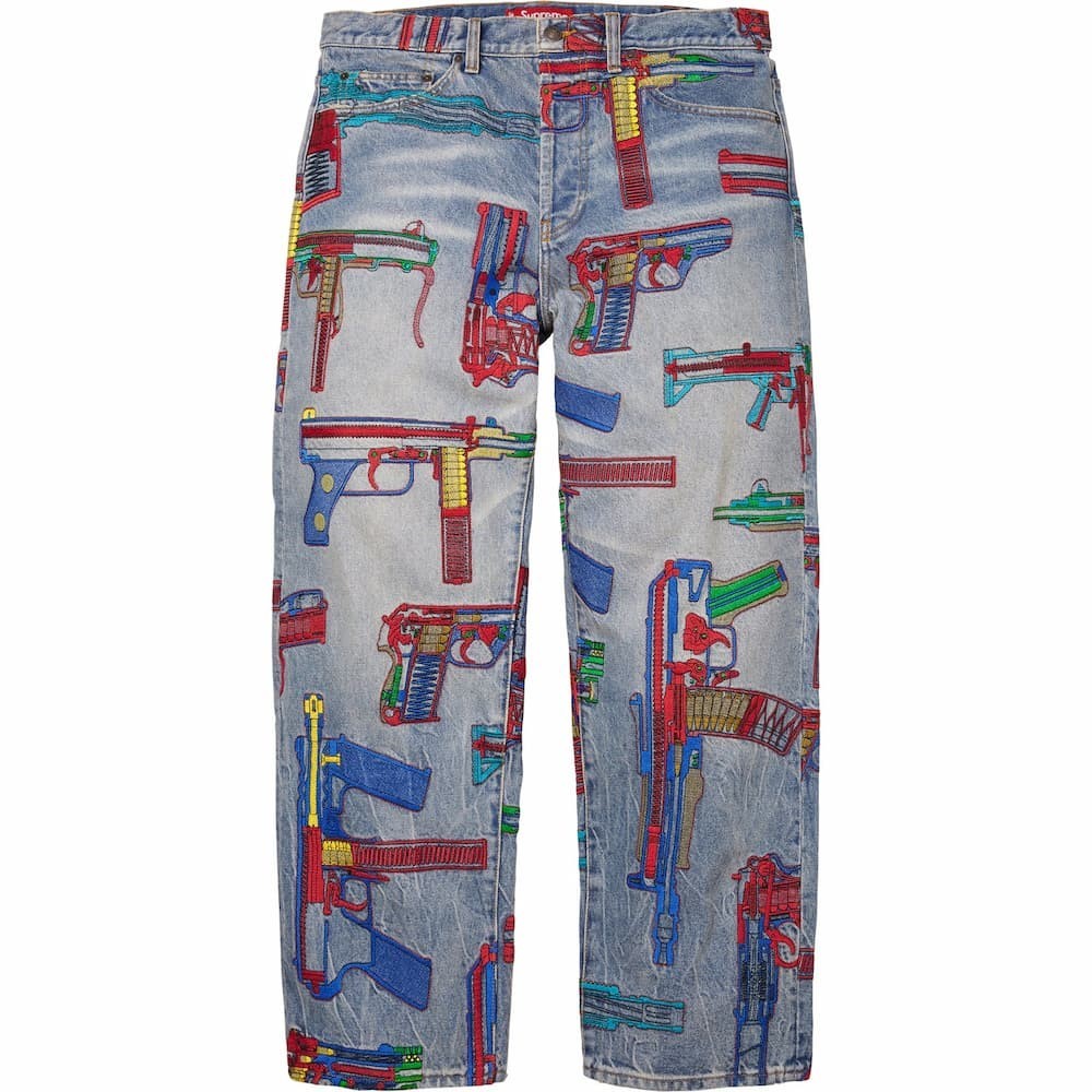 Supreme Guns Embroidered Loose Fit Jean Washed Indigo