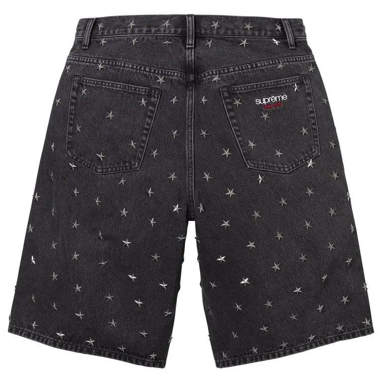 Supreme Stars Studded Baggy Denim Short Black