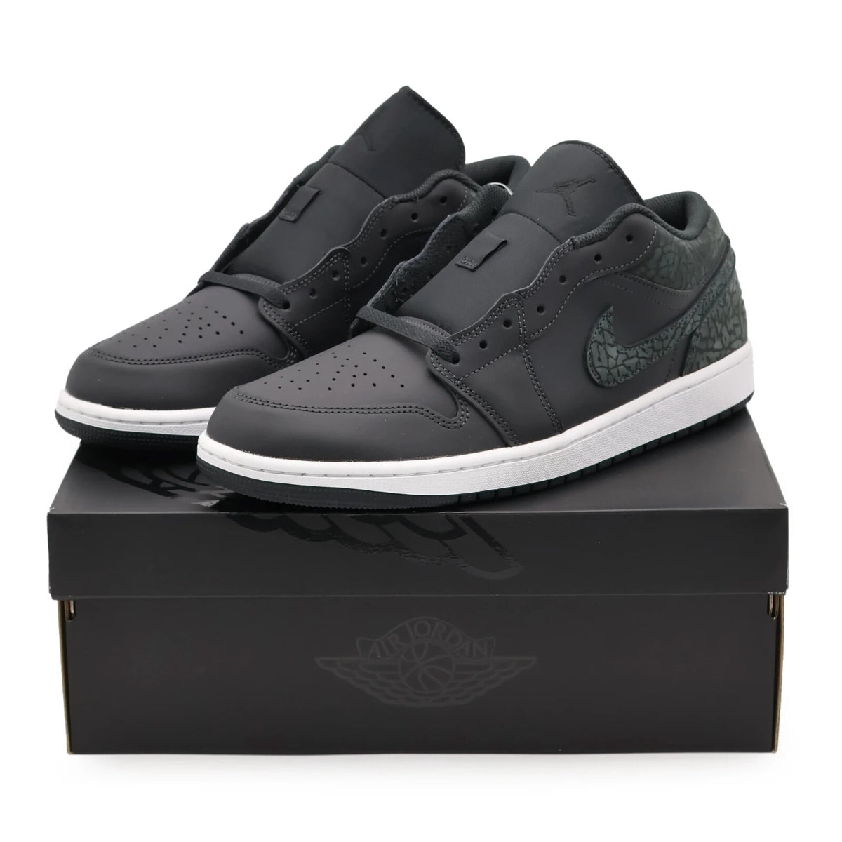 FB9907-001 Nike Air Jordan 1 Low Black Elephant Off Noir Dark Green (Men's)