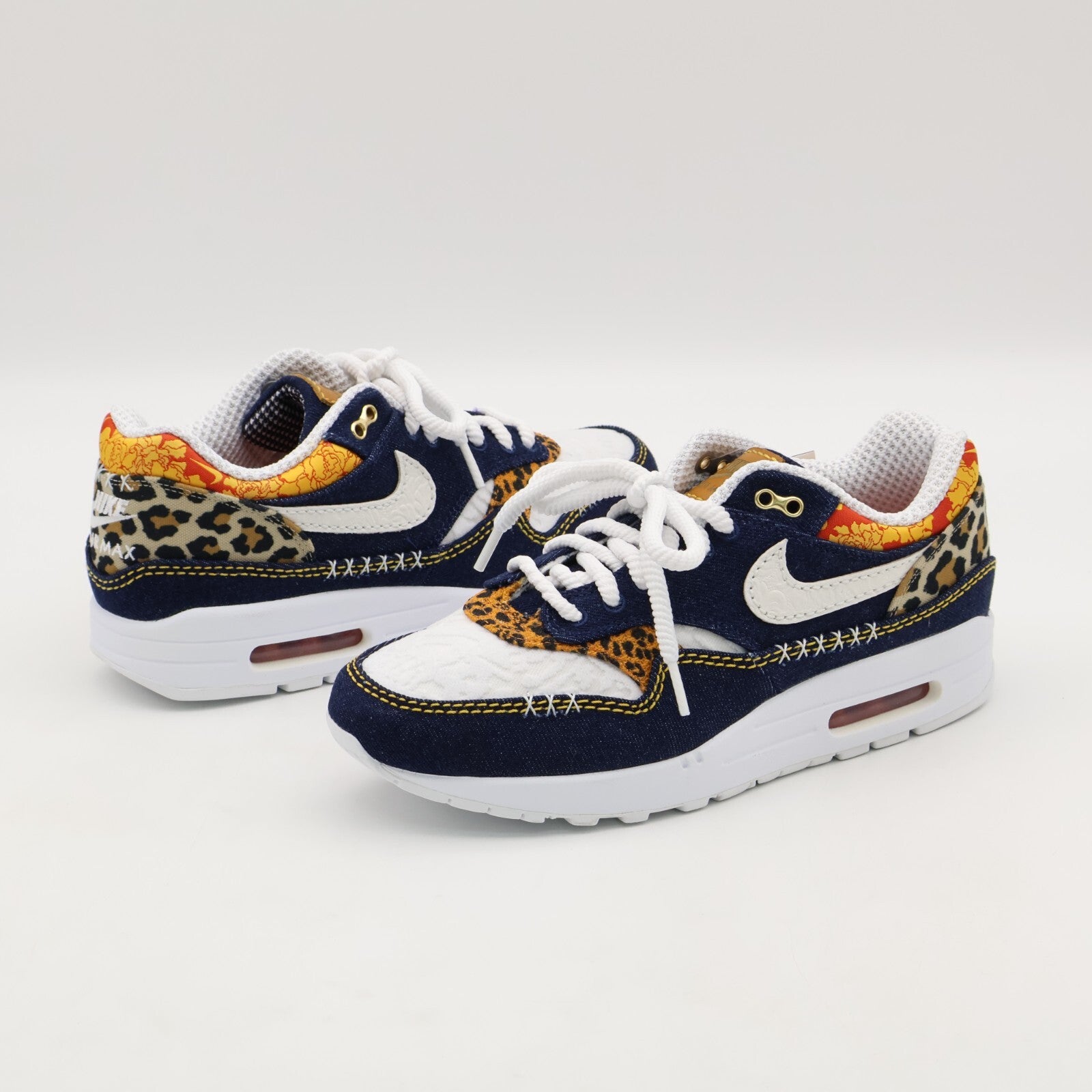 FJ4452-432 Nike Air Max 1 PRM Washed Dark Blue Denim Leopard Navy Gold (Men's)