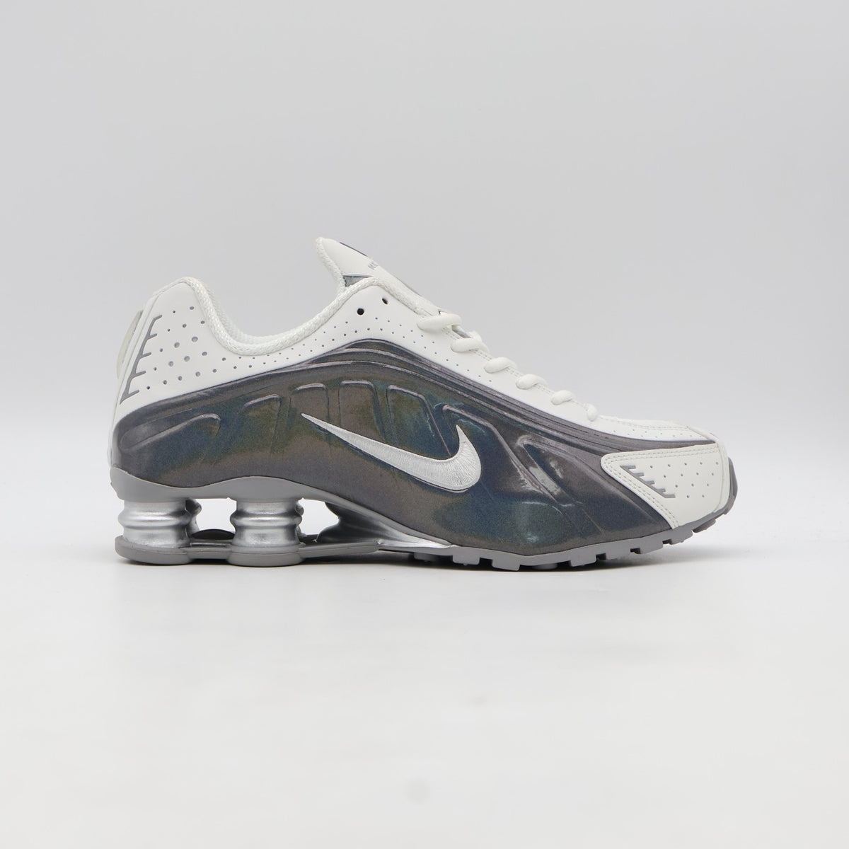 IB7703-100 Nike Shox R4 Summit White and Metallic Silver (Women's)