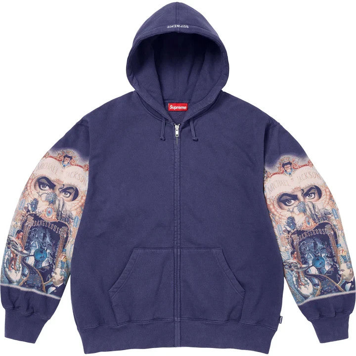 Supreme Michael Jackson Dangerous Zip Up Hooded Sweatshirt Washed Navy