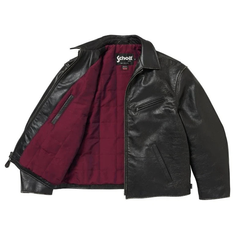 Supreme x Schott Distressed Leather Jacket Black