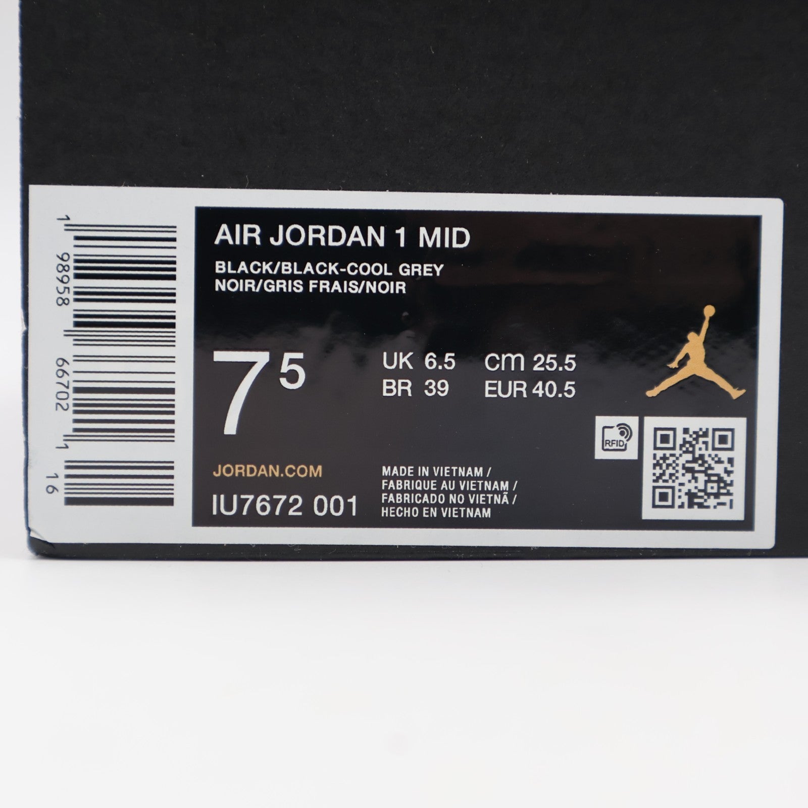 IU7672-001 Nike Air Jordan 1 Mid Black Cool Grey (Men's)