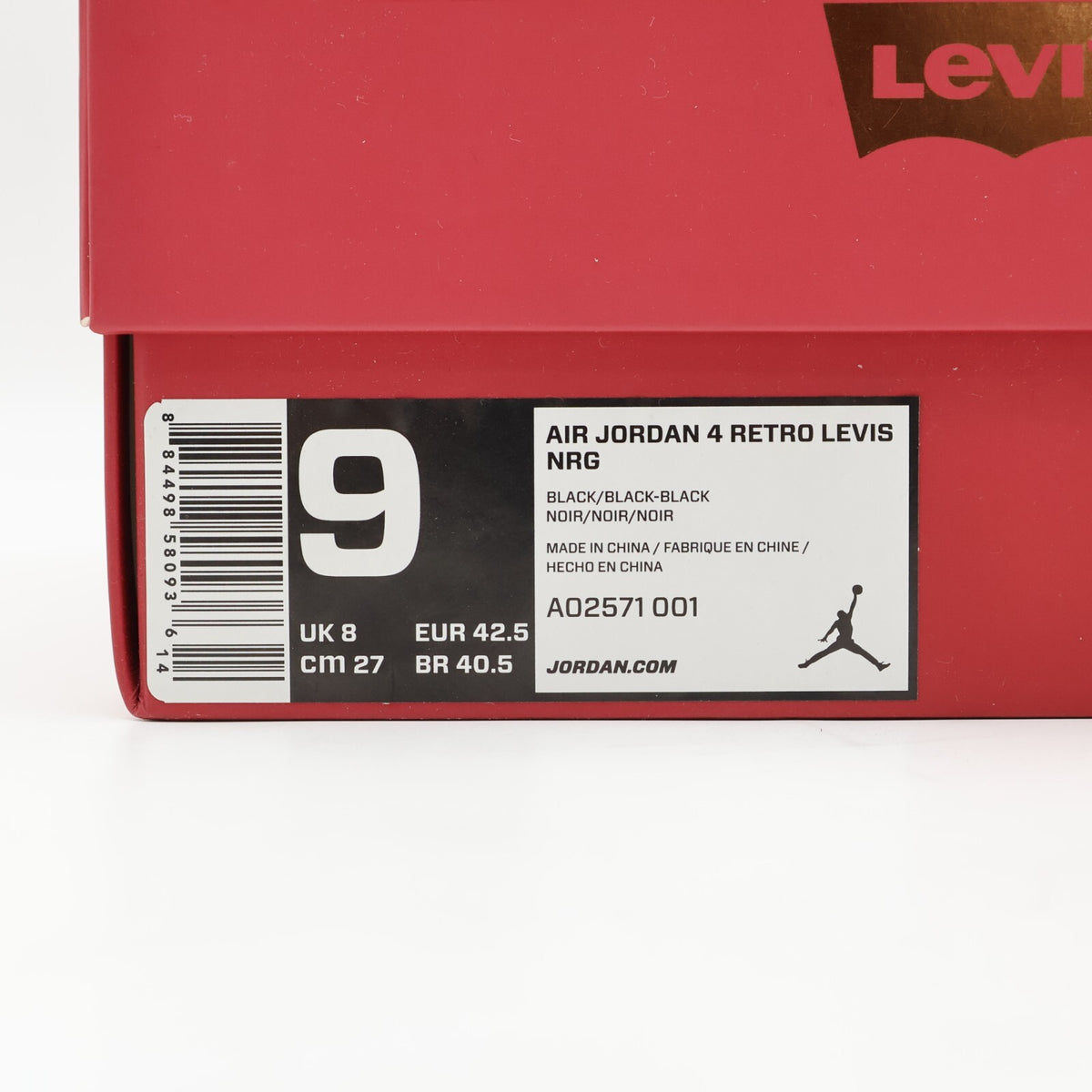 AO2571-001 Nike Levi's Air Jordan 4 Black Denim LEVIS Tag (Men's)