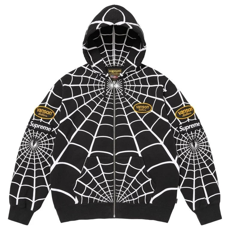 Supreme x Vanson Leathers Spider-Man Zip Up Hooded Sweatshirt Black