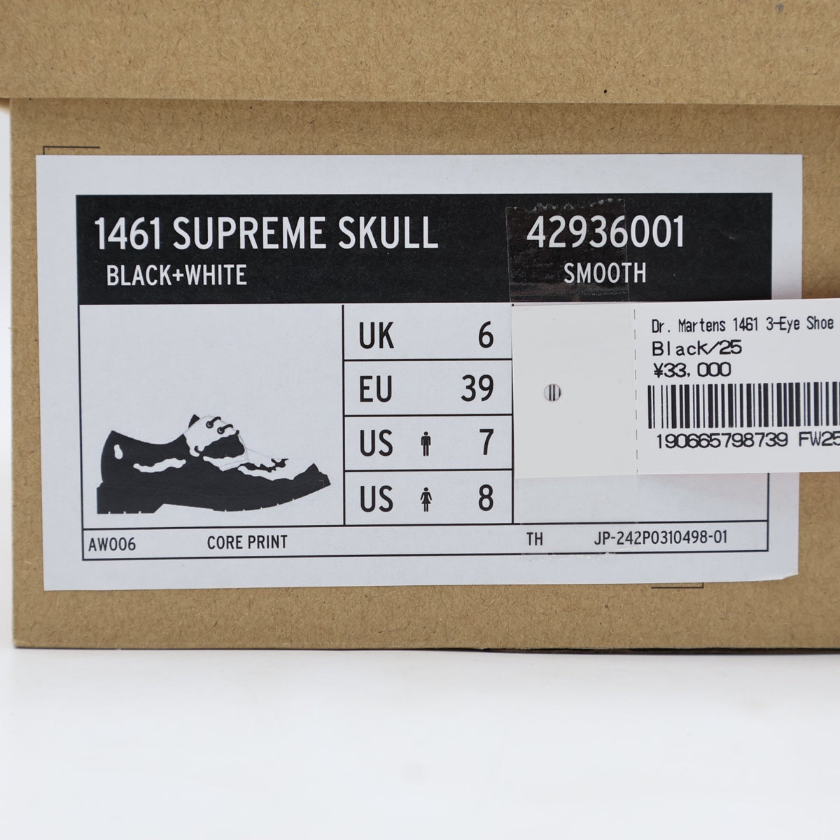 42936001 Supreme Dr.Martens 1461 Skull 3 Eye Shoe Black White (25FW Week14) (Men