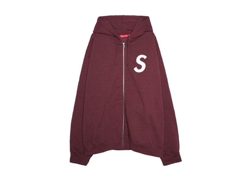 Supreme S Logo Zip Up Hooded Sweatshirt Maroon