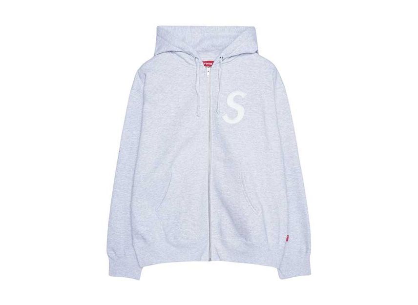 Supreme S Logo Zip Up Hooded Sweatshirt Ash Grey