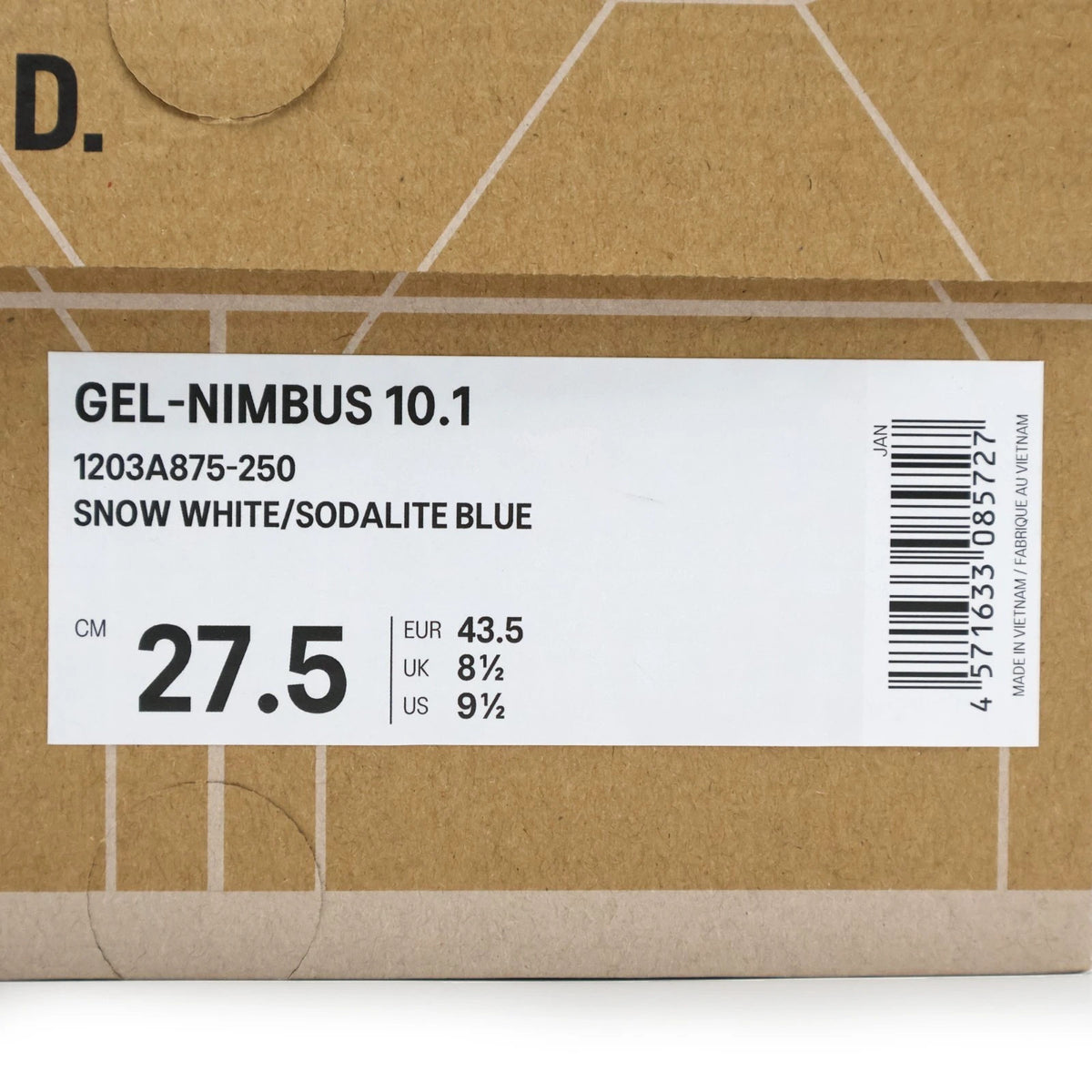 1203A875-250 END. Asics Gel-Nimbus 10.1 Snow White Sodalite Blue (Men's)