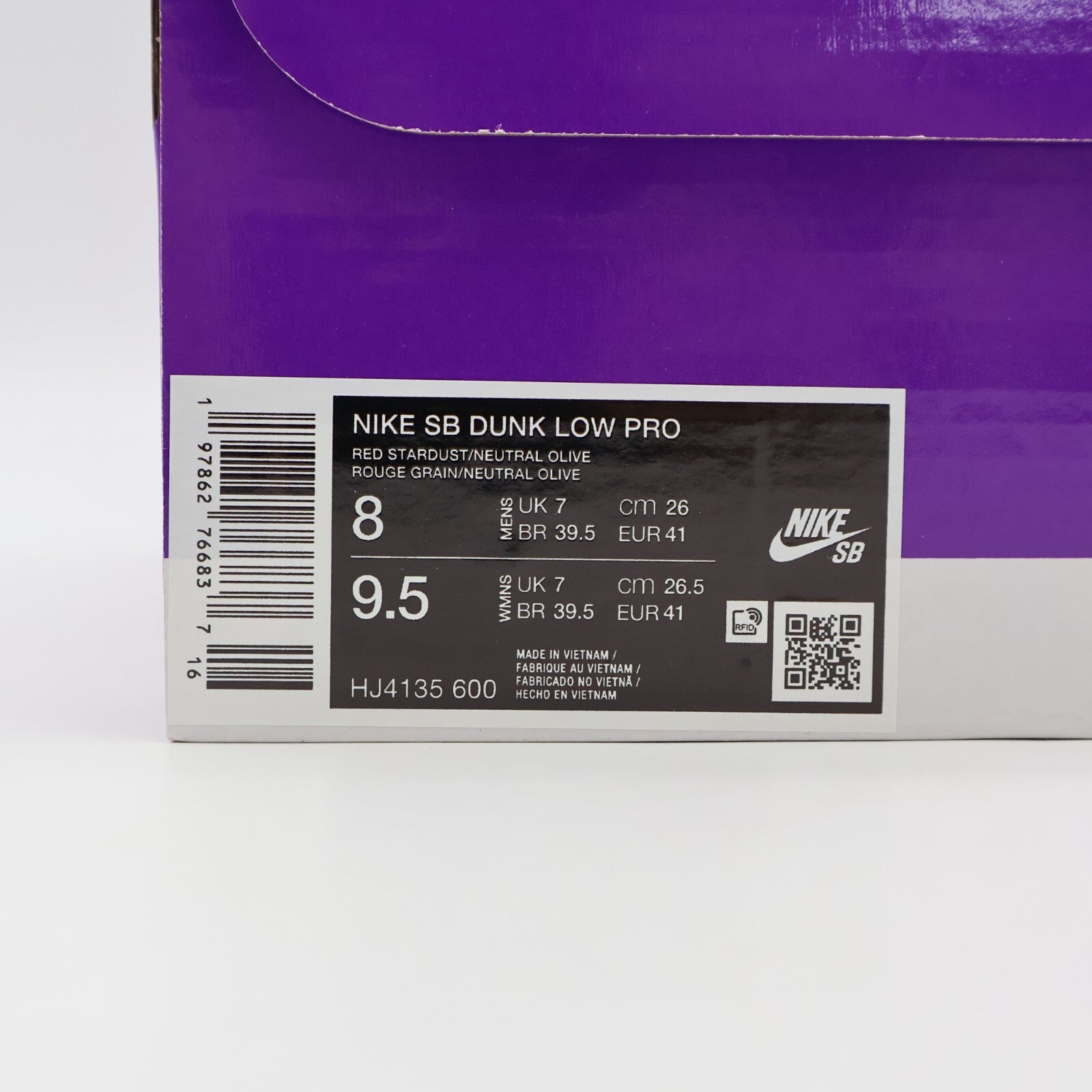 HJ4135-600 Nike SB Dunk Low Pro Red Stardust and Monarch (Men's)