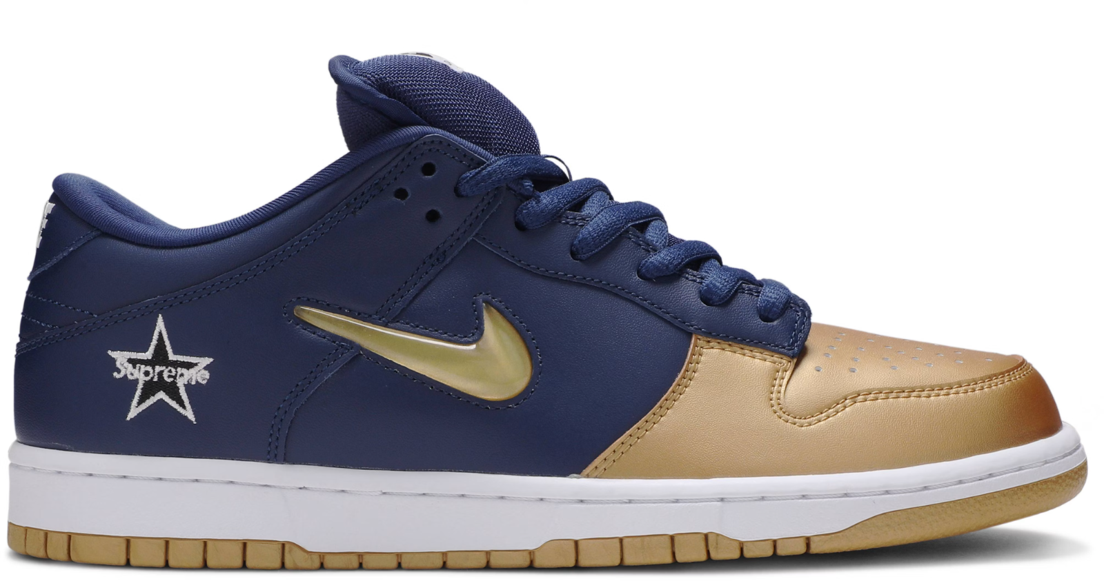 CK3480-700 Supreme Ã Nike SB Dunk Low OG QS "Metallic Gold/Navy" (Men's)