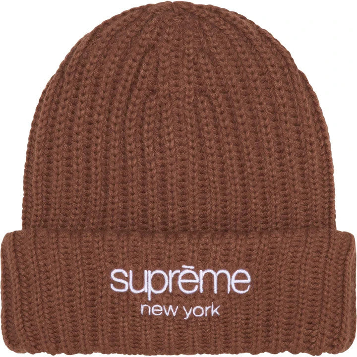 Supreme Chunky Rib Classic Logo Beanie Brown