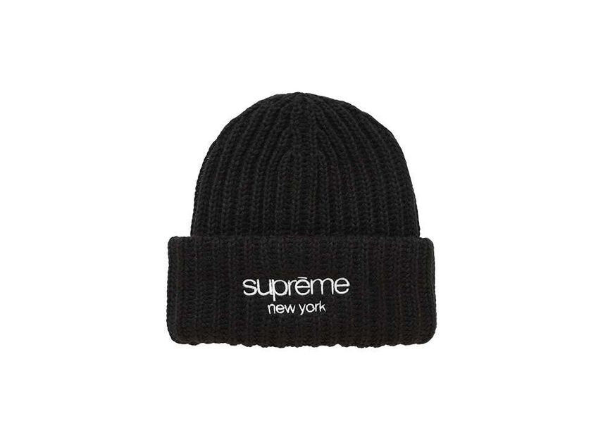 Supreme Classic Logo Chunky Ribbed Beanie Black