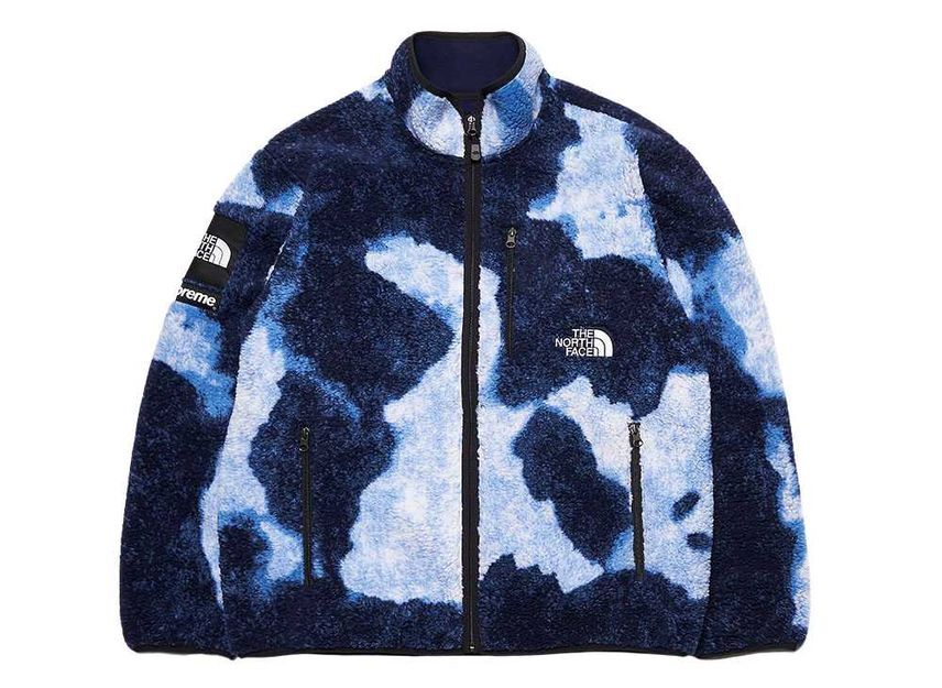 Supreme The North Face Bleached Denim Print Fleece Jacket Indigo