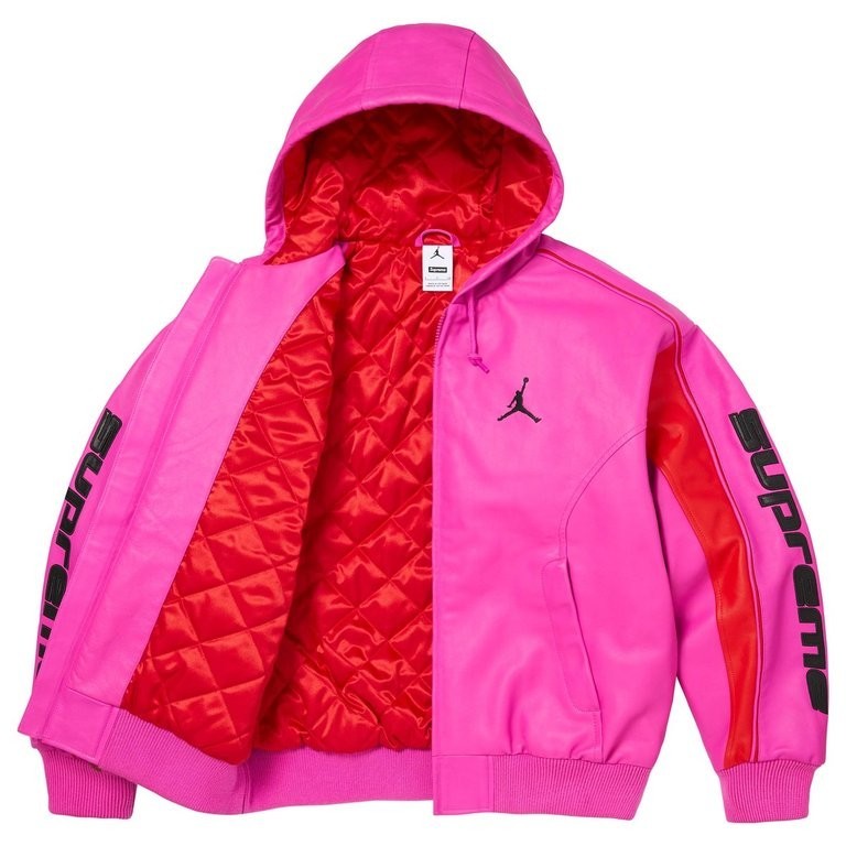 Supreme x Jordan Hooded Leather Jacket Pink