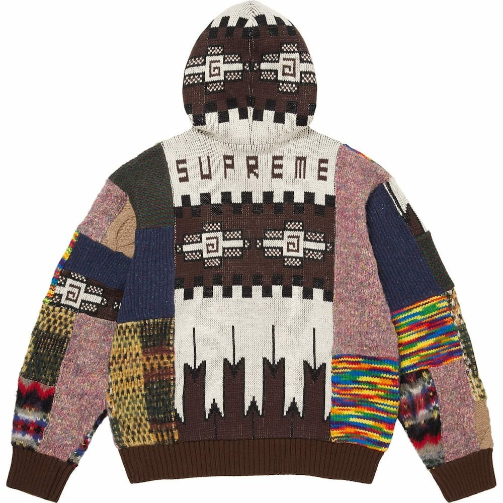 Supreme Patchwork Zip Up Hooded Sweater Brown