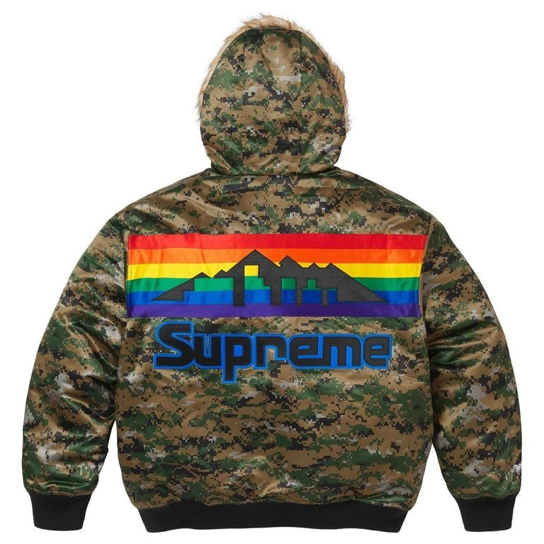 Supreme Mitchell Ness Teams Hooded Satin Varsity Jacket Digi Camo
