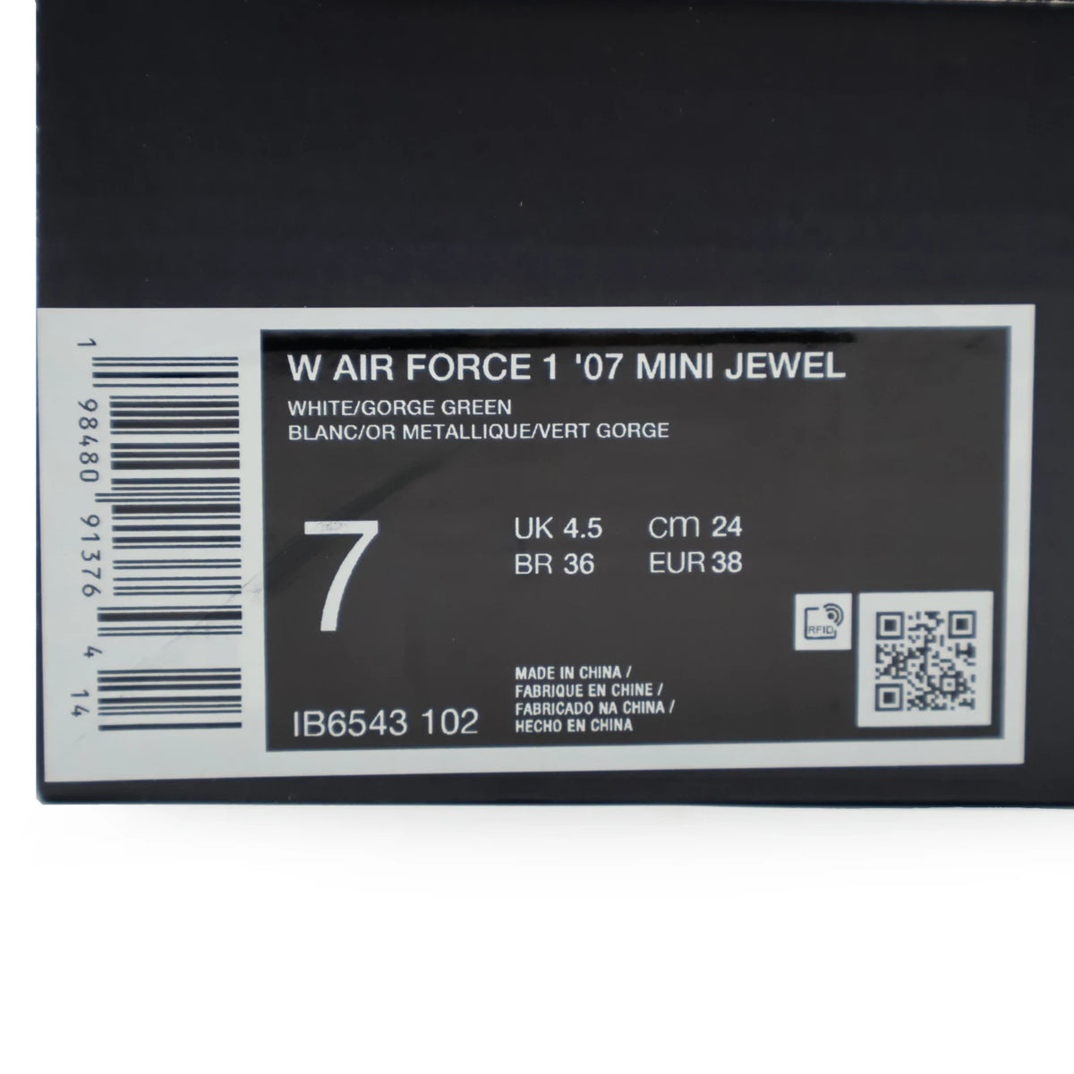 IB6543-102 Nike Air Force 1 '07 Mini Jewel White Metallic Gold Gorge (Women's)