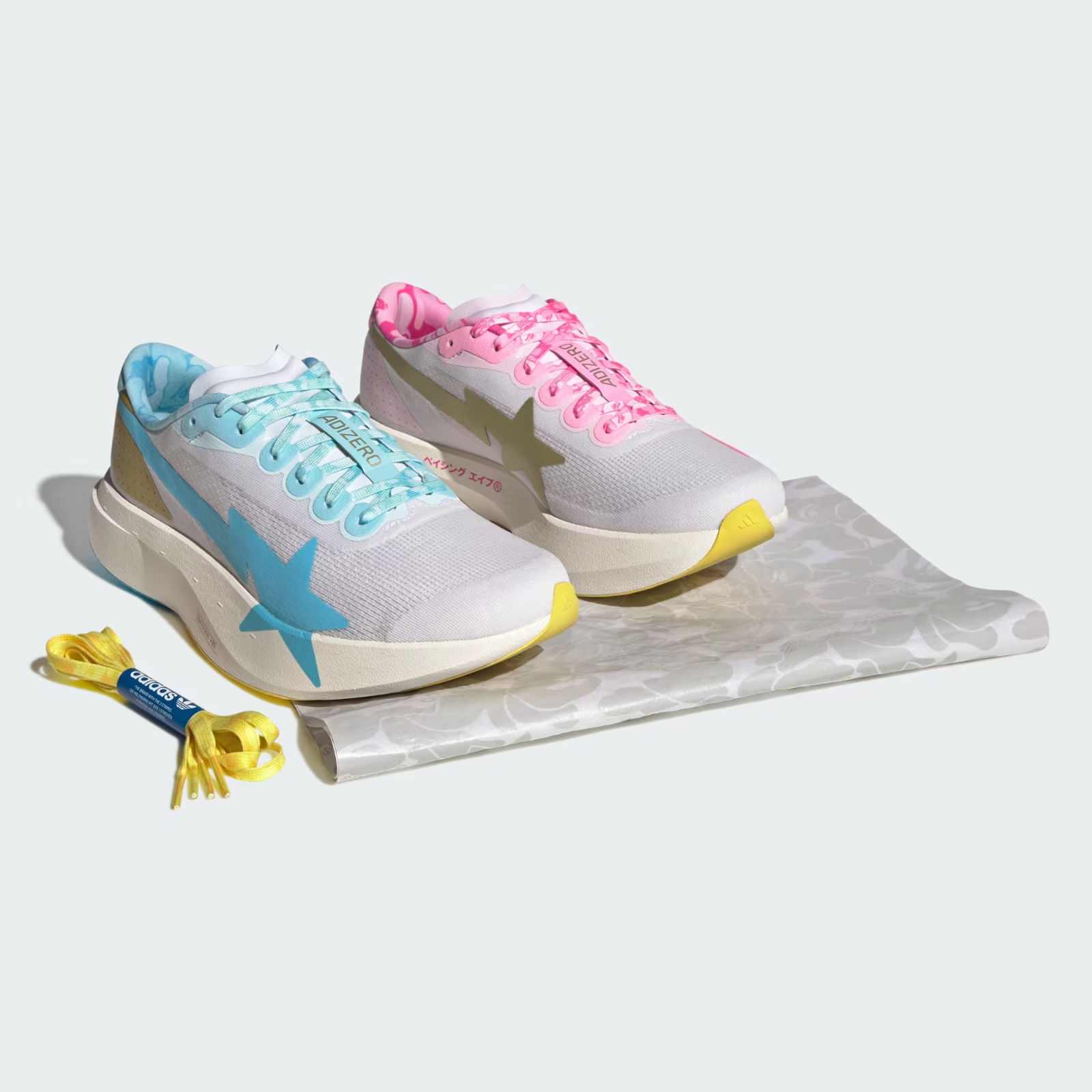 KJ5751 A BATHING APE Ã adidas Adizero Evo SL "Cloud White/Gold Metallic" (Men's)