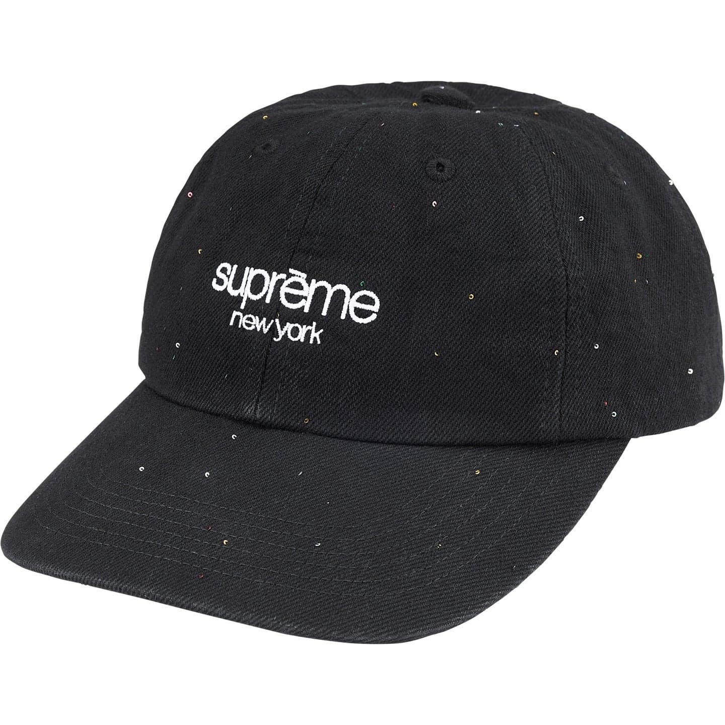 Supreme Sequin Denim Classic Logo 6-Panel Black