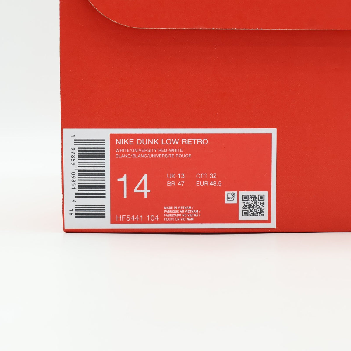 HF5441-104 Nike Dunk Low Retro White White UniversityRed (Men's)