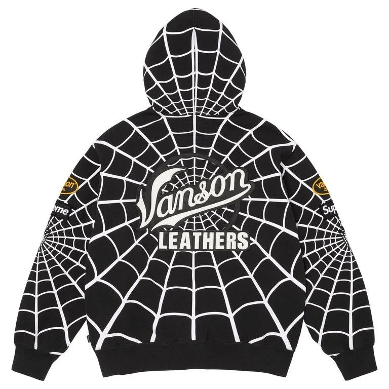 Supreme x Vanson Leathers Spider-Man Zip Up Hooded Sweatshirt Black