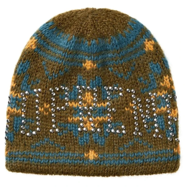 Supreme Studded Fair Isle Beanie Olive Brown